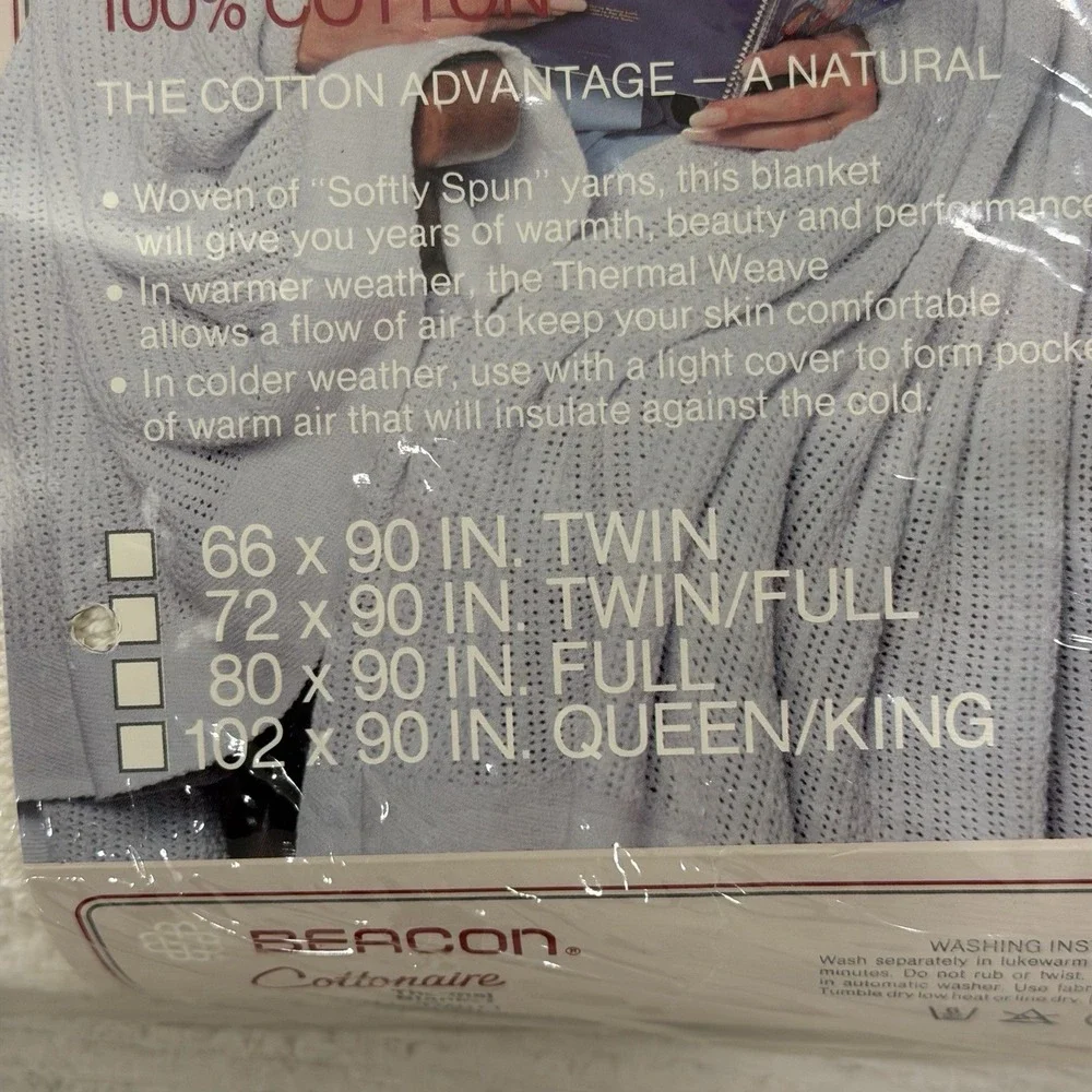 Vintage BEACON Cottonaire White Cotton Thermal Blanket Full / Twin 72